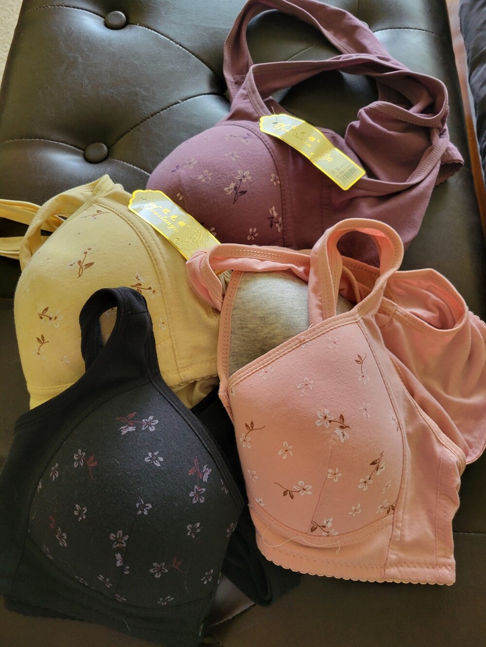 Floral Cotton Comfort Bras - Pink, Black, Mauve, Cream